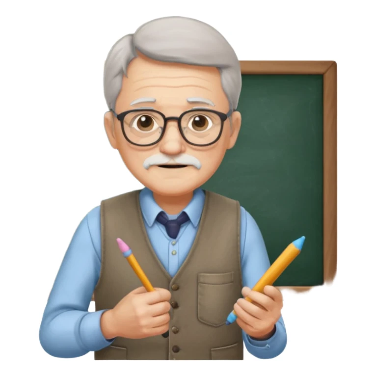 Man teacher: old, wearing vest, wearing glasses, hold chalk on their hand sticker
