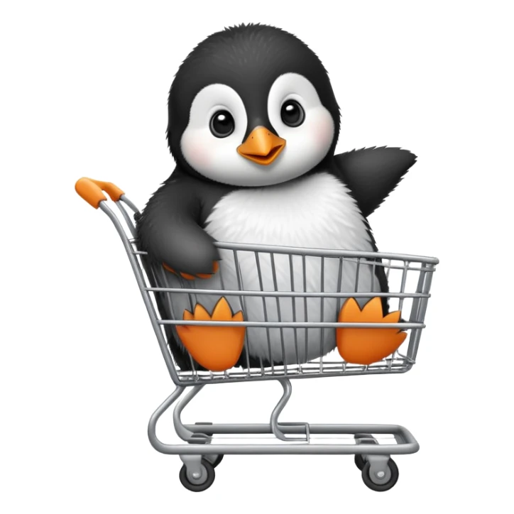 cute baby penguin sitting in a shopping cart sticker