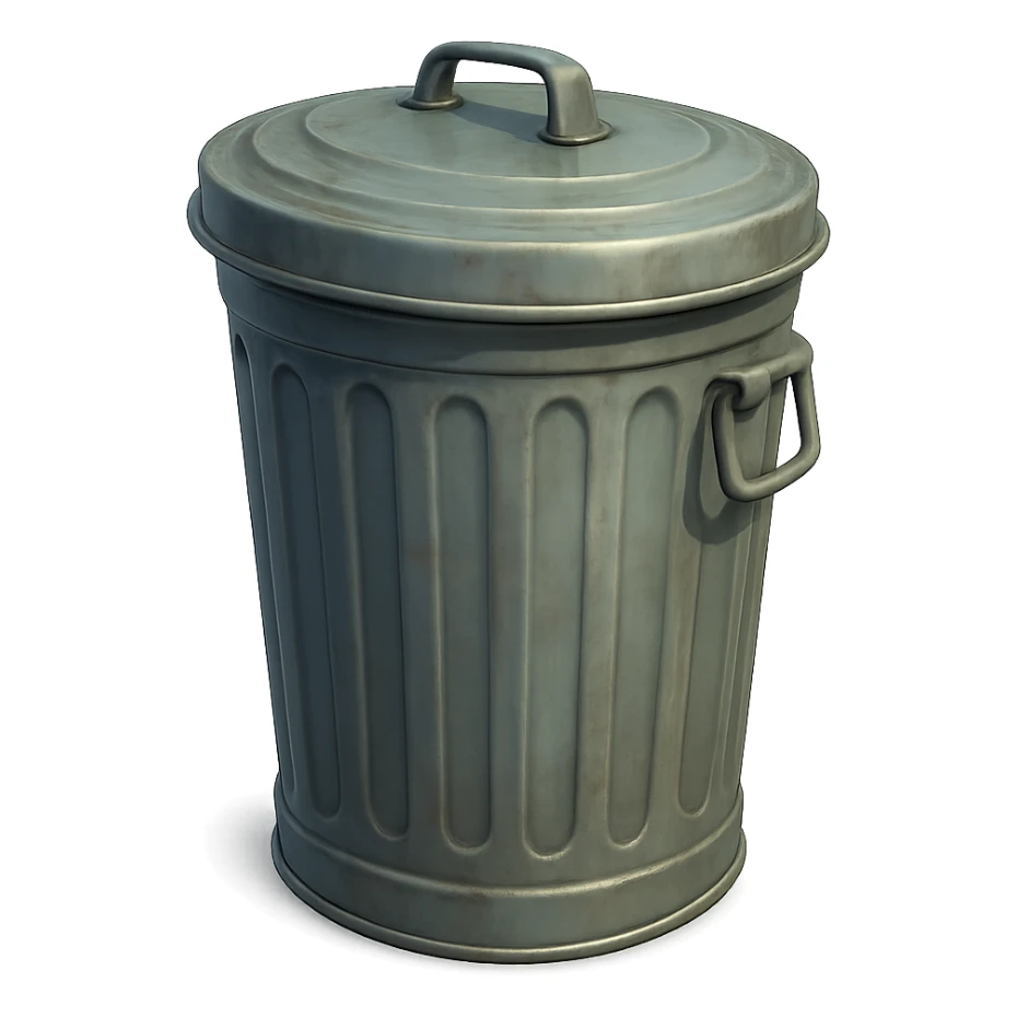 Draw a Pixar-style trash can. The view should be at a 70 degree angle from the ground. Do not use face, eye, and mouth. sticker