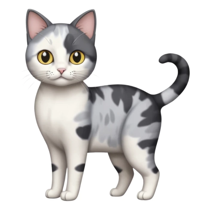 full body small short hair dark grey and white cat sticker