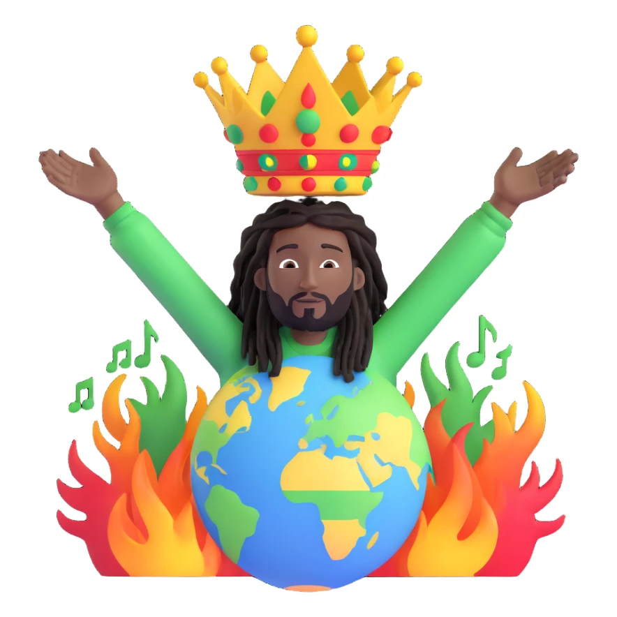 A rasta man bigging up di whole world 🌍🔥🤲🏾, reggae vibes 🎶, love and unity ✨💛💚❤️, every nation stand strong 🇯🇲🌐👑. sticker