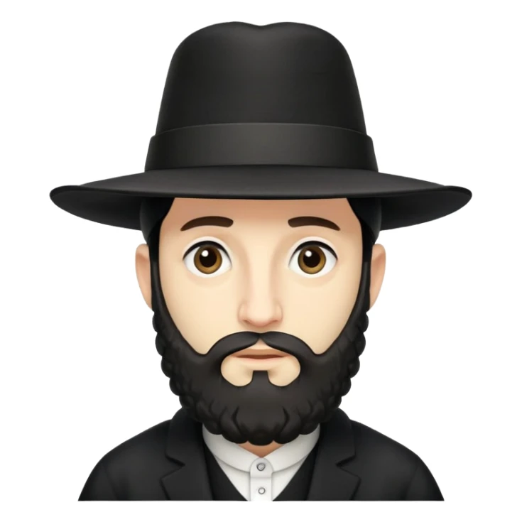 Hasidic Jewish man with wide-brimmed black hat, curled side locks, short beard, traditional attire, neutral expression sticker