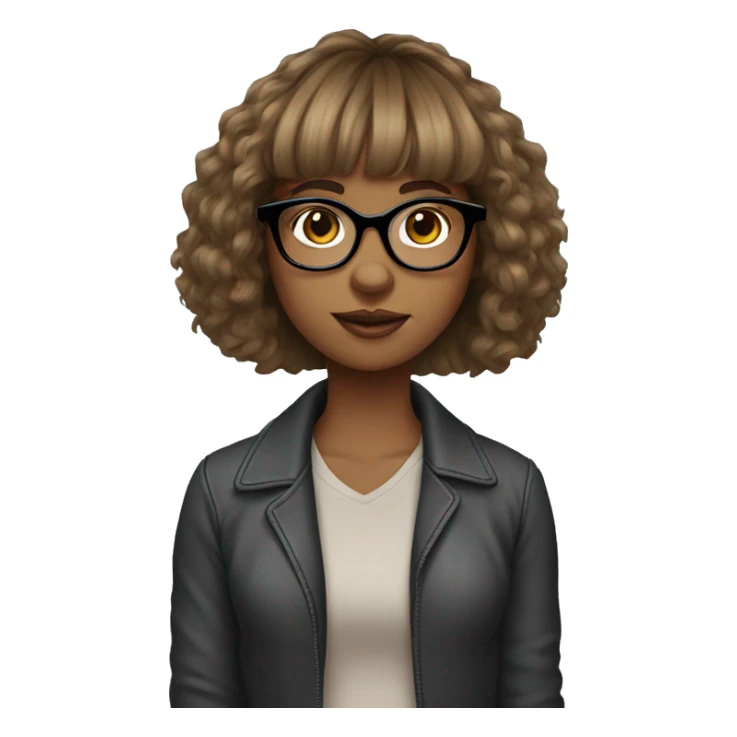 a girl with layerd cury hair and straight blended wispy bangs with glasses  sticker
