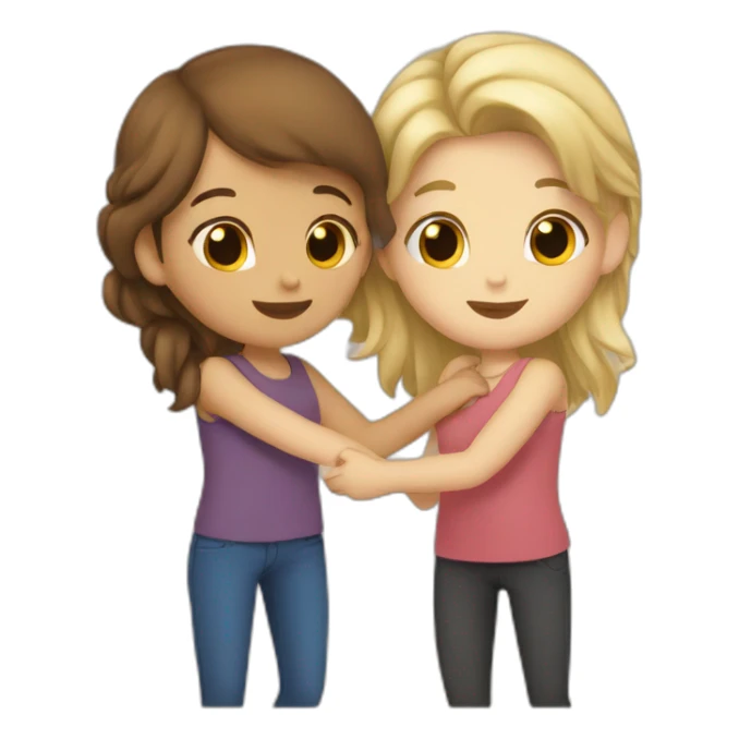 brown haired girl and blond haired girl hugging sticker