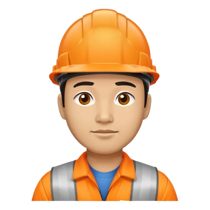 Asian man wearing orange safety helmet, construction worker sticker