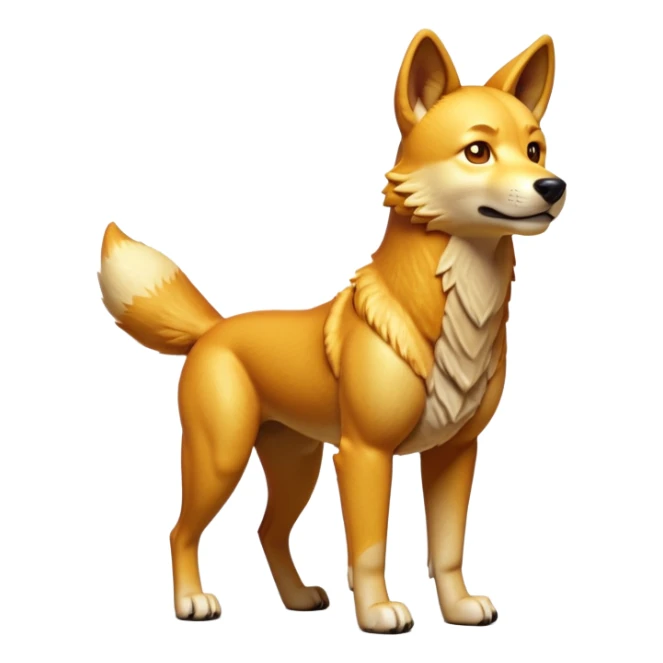 cinematic-dingo-realistic-full-body-standing-emoji,-lean-muscular-frame-poised-alertly,-golden-amber-fur-glowing-in-the-sun,-head-tilted-dramatically,-sharp-dark-eyes-filled-with-cunning,-simplified-yet-realistic-focused-features,-highly-detailed,-glowing-with-an-almost-sarcastic-glow sticker