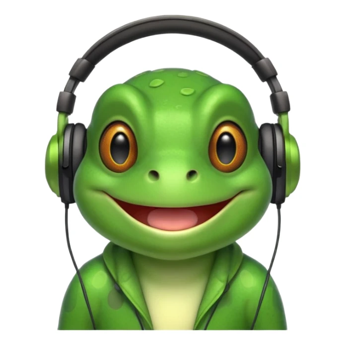 frog png with headphones smiling teeth showing sticker