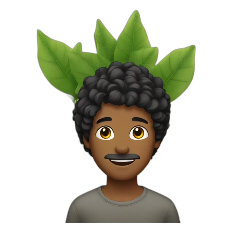 boy with wavy black hair and a stubble with a plant sticker