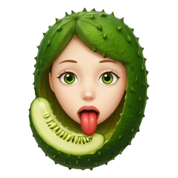 A girl with a huge pickle in side her mouth  sticker