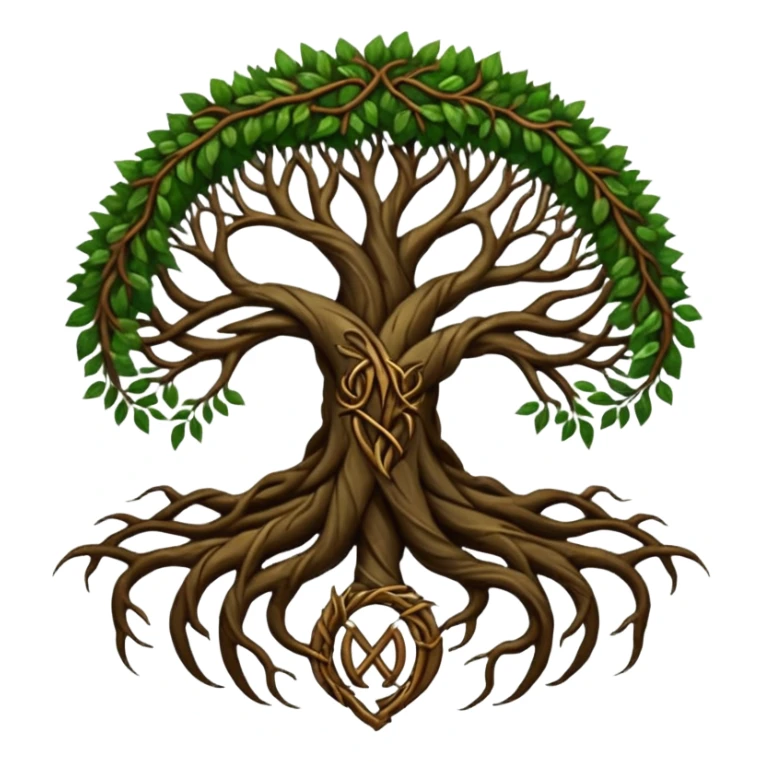 Tree roots forming a sigil shape, earth magic symbolism, deep greens and browns sticker