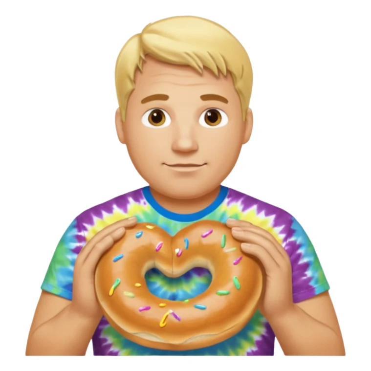 Large Blond man making bagels with tie die shirt sticker