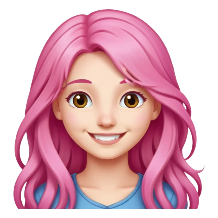 girl with long pink hair, smiling sticker