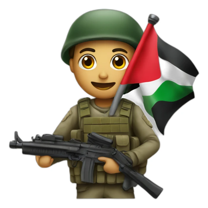 Palestinian soldier holding Palestine flag sticker