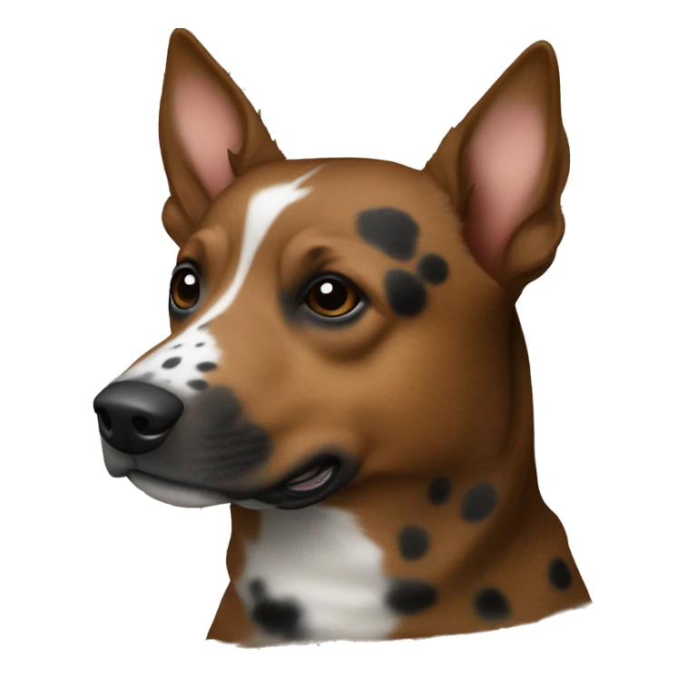 brown cattle dog with a thin white nose stripe and black dots with black dots on brown fur  sticker