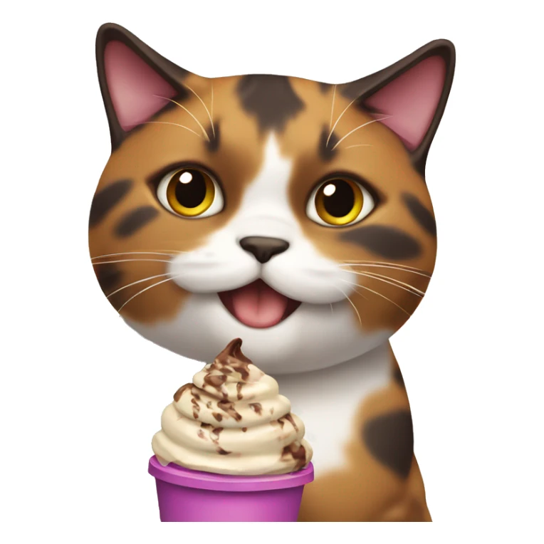 Fat calico cat eating chocolate icecream sticker