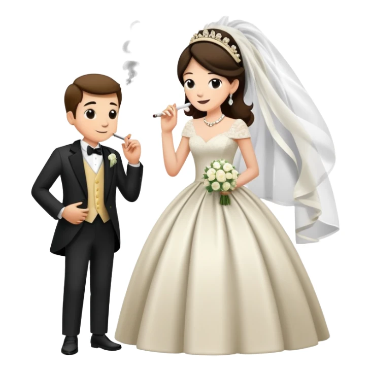 Person in fancy clothes sneaking into a wedding ceremony with a mischievous grin, uninvited guest, smoking sticker