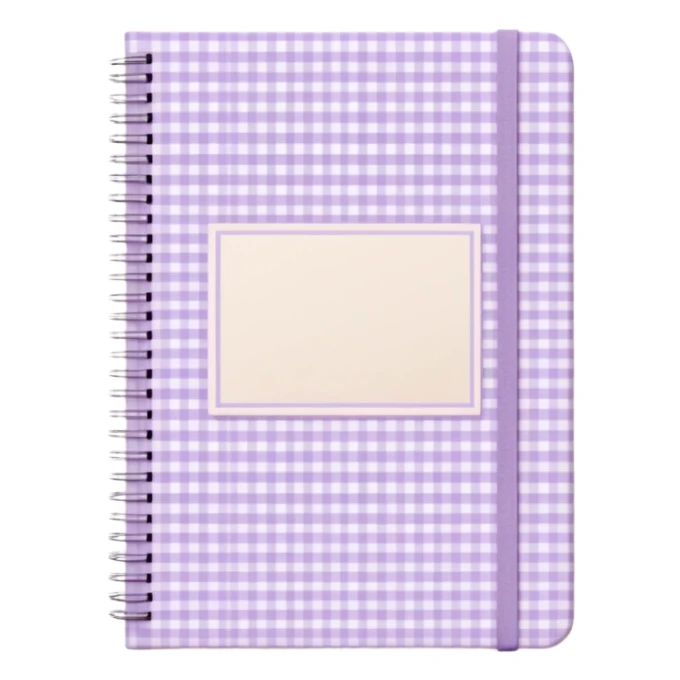 Cute  journal cover, pastel purple gingham pattern
Handwritten feminine typography, soft aesthetic, cozy girl vibe
Clean product mockup, minimal shadows, lifestyle stationery style sticker