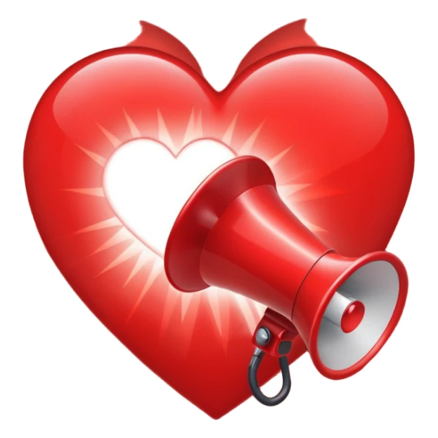 megaphone with a glowing heart coming out sticker