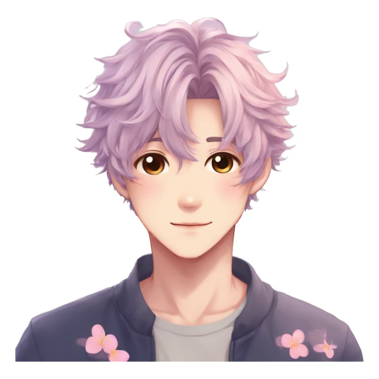 Gorgeous pastel anime style shojo man with blushing face and butterflies aesthetic and pretty hair trending style sticker