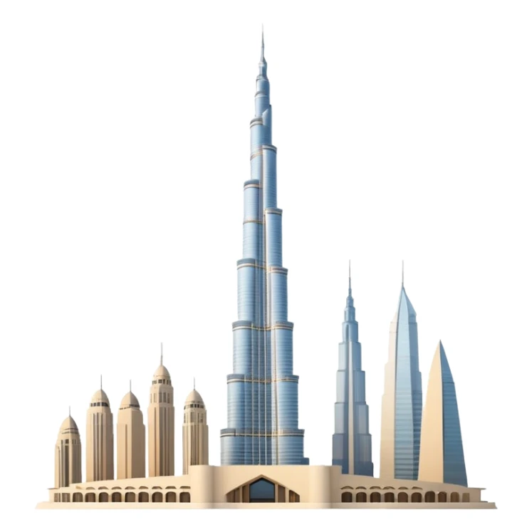 Burj Khalifa, light beige, modern minimalism, view with desert background, emoji style sticker