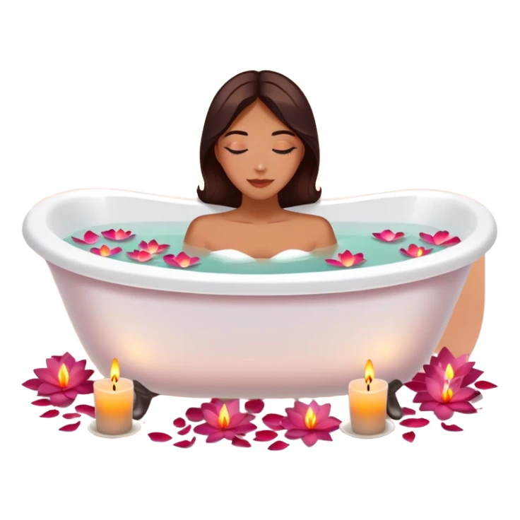 A white bathtub with warm water, with flower petals and scented tea candles, romantic lush warm colors sticker