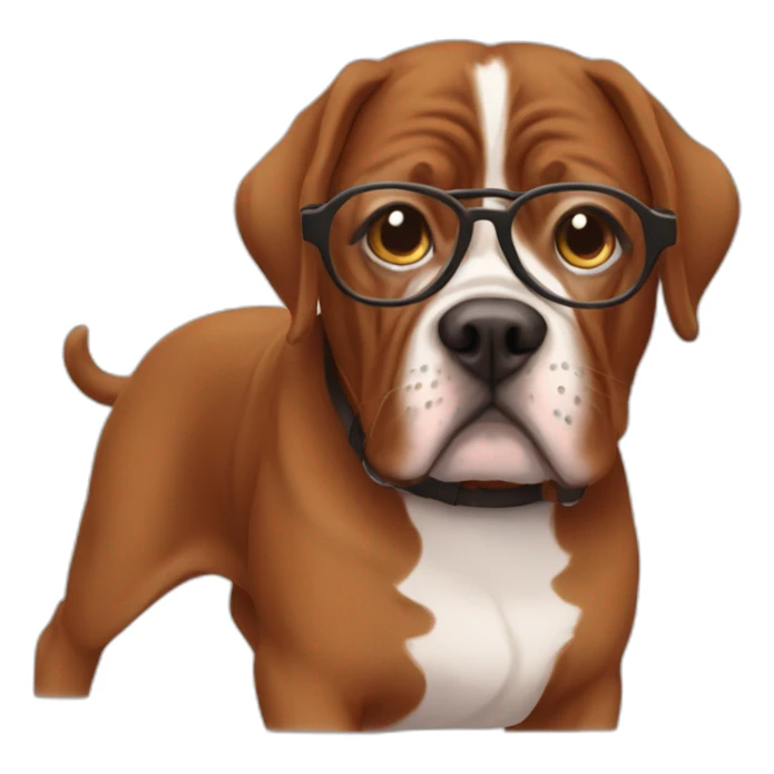 brunette in specs with french mastiff sticker