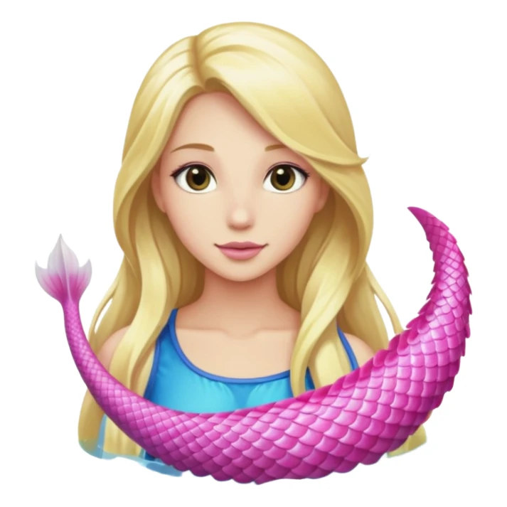 Beautiful long blonde hair mermaid with long pink tail sticker