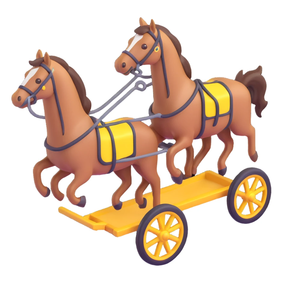 horses pulling a cart, isometric angle, 3D emoji style sticker