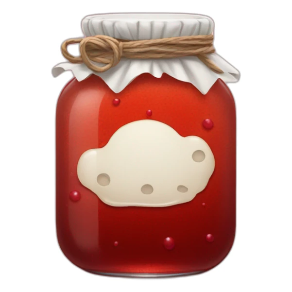 jar with red sirup leak with legs sticker