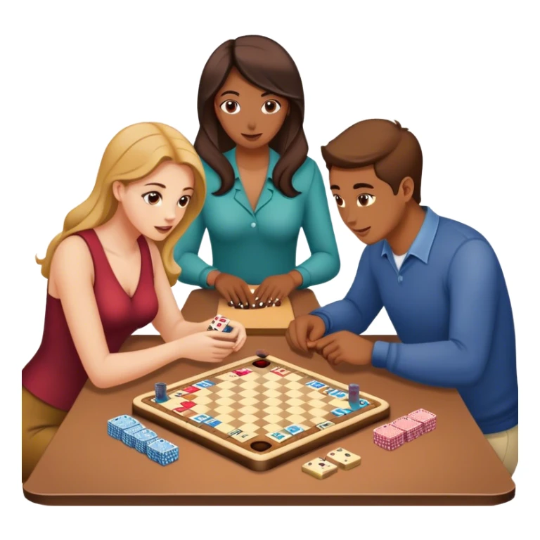 4 people playing board games  2women and 2 men no hats sticker