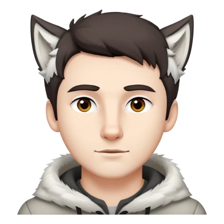 white man with dark short brown hair and pure white wolf ears sticker
