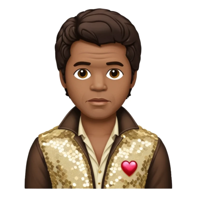 James Brown with dark brown hair, ivory sequin outfit sticker
