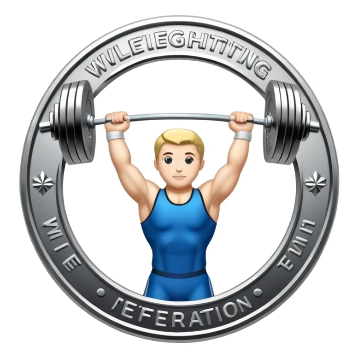 An emblem representing the World Weightlifting Federation with a stylized barbell and global elements. Bold text and clean lines symbolize strength, unity, and competition. Modern, dynamic design with a transparent background. sticker