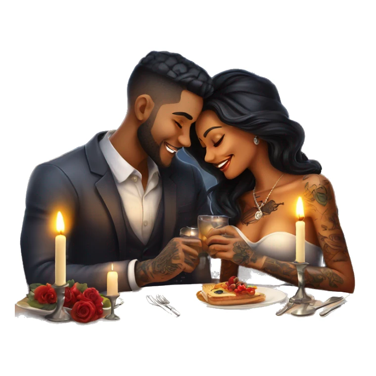 romantic candle light dinner for beautiful tattooed couple sticker