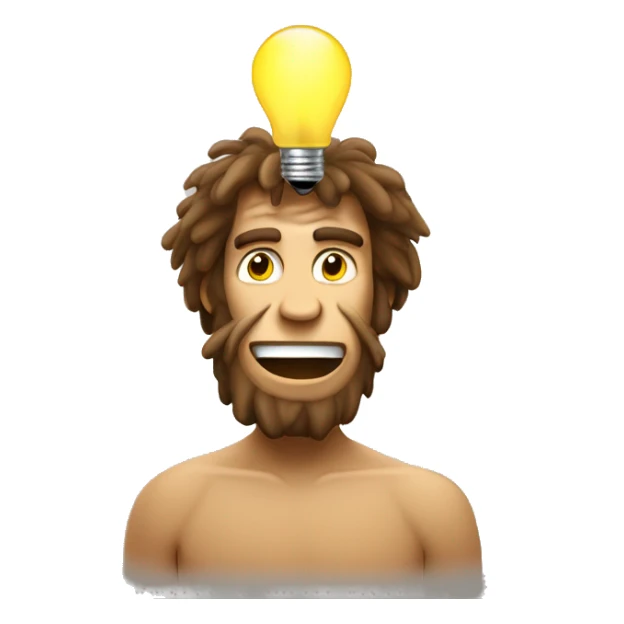 caveman light bulb moment happy but inquisitive - face and light bulb only sticker