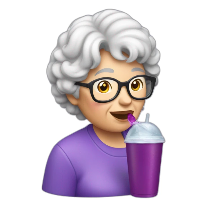 grandma drinking a purple soda from a styrofoam cup sticker