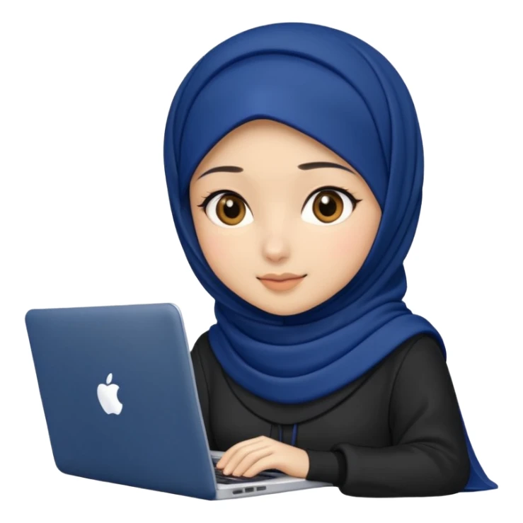 dark blue hijab cute girls with labtop with front profile sticker