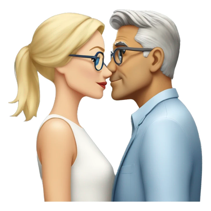 blonde woman with blue eyes and glasses kissing George Clooney cheek sticker