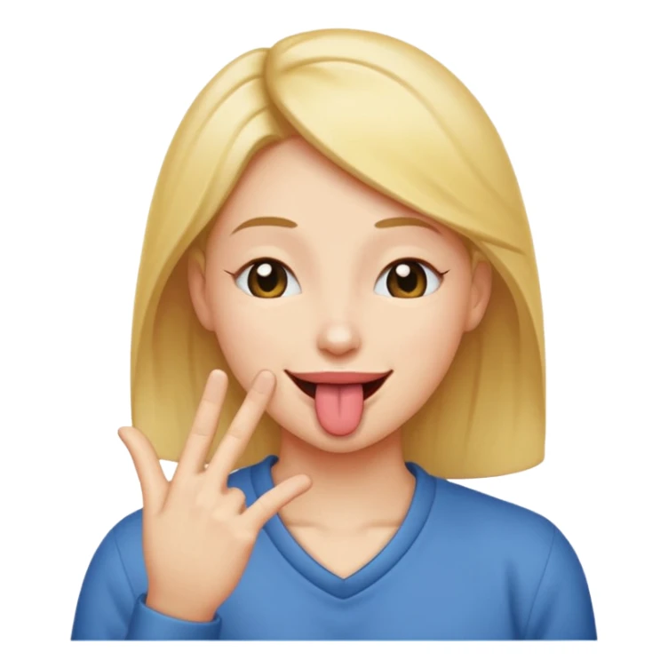 Eyes closed tounge out smiling with hand saying a little bit sticker