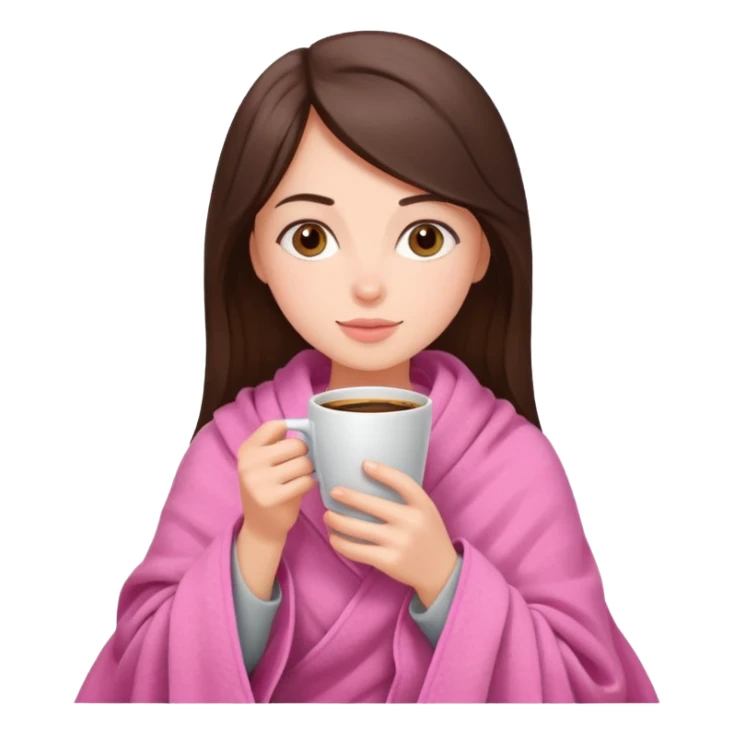 Brunette girl in pink blanket drinking coffee sticker