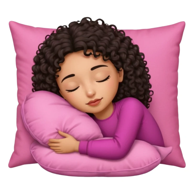 Sleeping Spanish girl on pink pillow dark curly hair mixed skin sticker