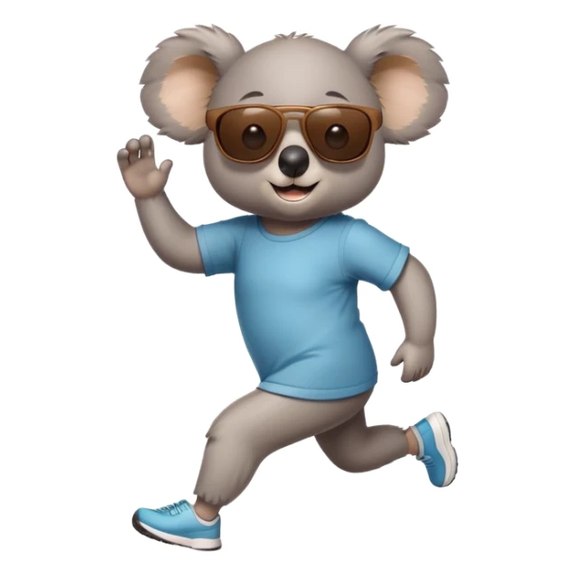friendly anthropomorphised koala in casual clothing, wearing dark sunglasses, jogging upright in relaxed pose sticker