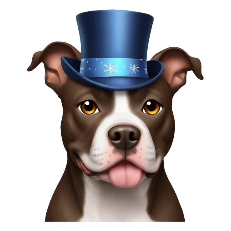 American Staffordshire Terrier dark brown in a New Year's hat sticker