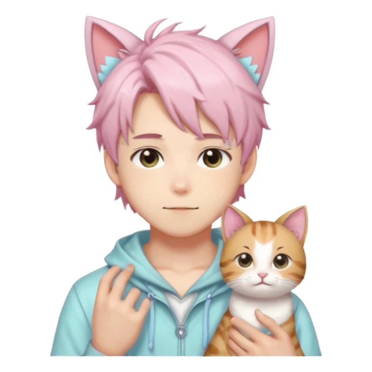 Shiny Blushing Cute Kawaii Handsome Beautiful Shota Anime Man with Cat Ears Trending Style Cottagecore Pastelcore  sticker