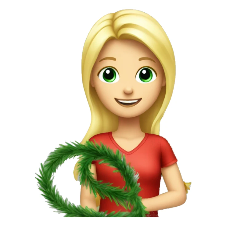 Blond Girl decorating a Christmas tree sticker