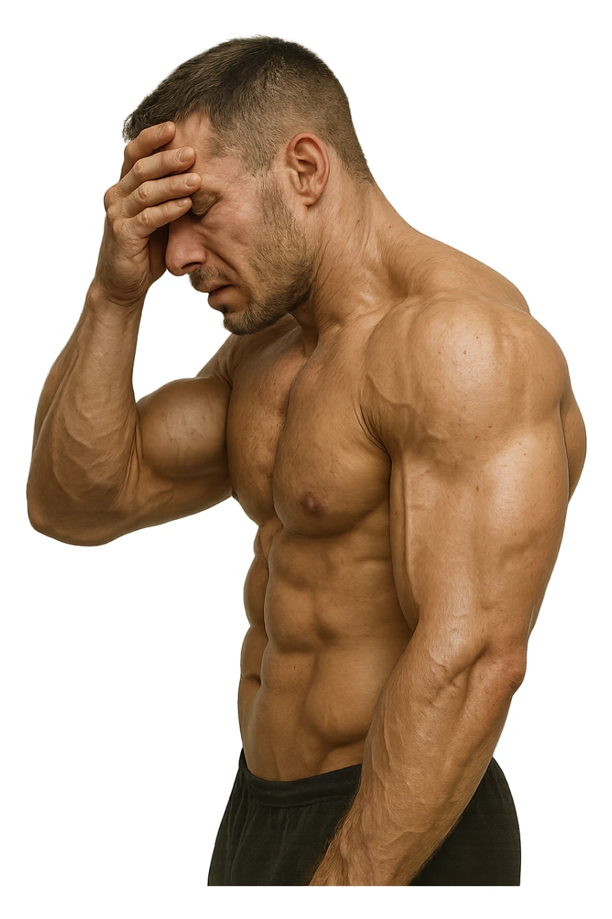 BODYBUILDER disperato di profilo con la mano sulla fronte sticker