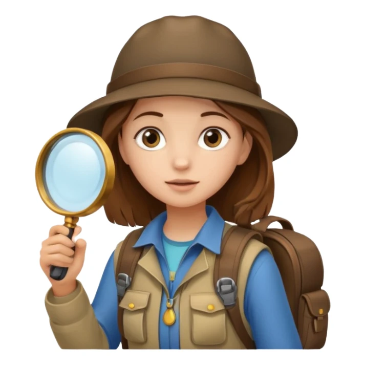Explorer young girl with backpack and magnifying glass sticker