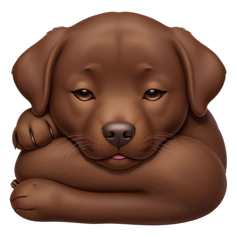 Meme-Worthy Cute Sleeping Chocolate Labrador Portrait Emoji, Head resting peacefully with a contented smile, showcasing a delightfully robust build and a luxuriously soft chocolate Fur, eyes shut in a serene nap, Simplified yet hilariously adorable features, highly detailed, glowing with a soft, drowsy light, high shine, relaxed and utterly lovable, stylized with an air of playful laziness, bright and heartwarming, soft glowing outline, capturing the essence of a comically sleepy companion, so meme-worthy it feels like it could instantly become the next viral sensation of adorable slumber! sticker