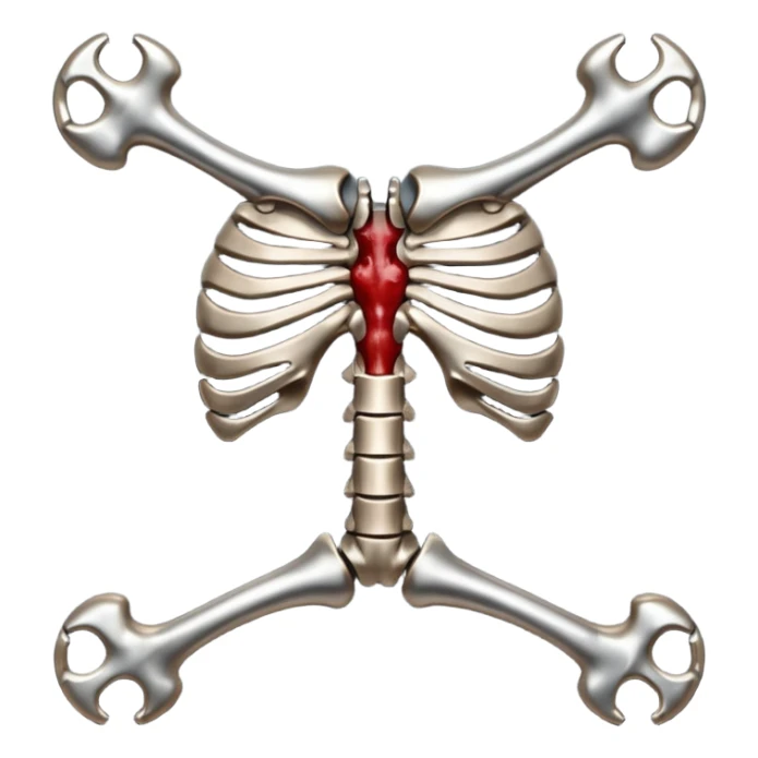 metallic anatomic bones with traces of blood, steel texture, dark dramatic tone, clean background sticker