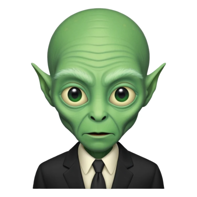 an old alien with black suit, green skin, neutral

 sticker